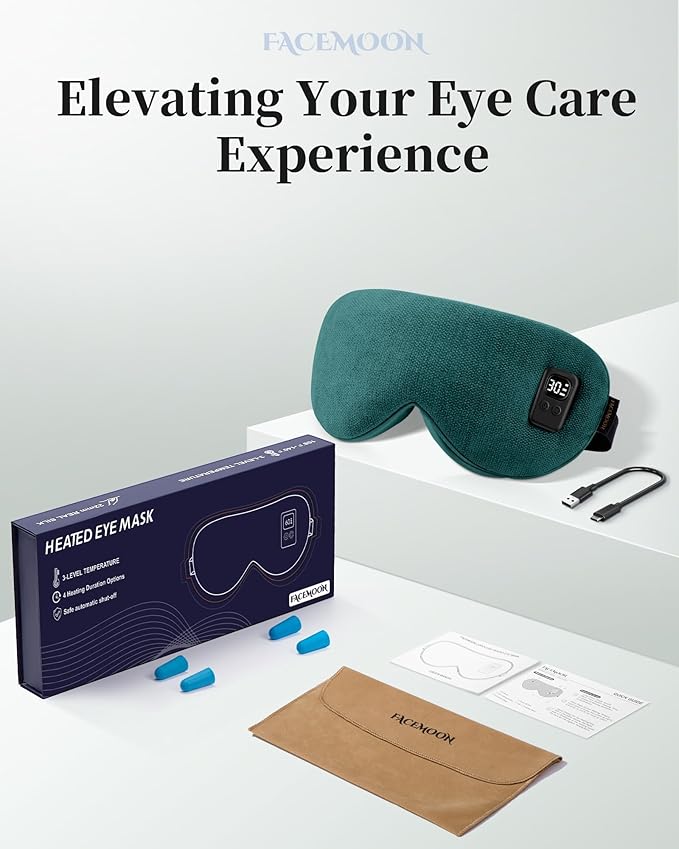 Heated Eye Mask for Dry Eyes: Warm Compress for Digital Tired Eyes, Stye Relief - Cordless, Adjustable Heat & Timer Settings - Airplane/Road Travel, Sleep aid, Office nap Green