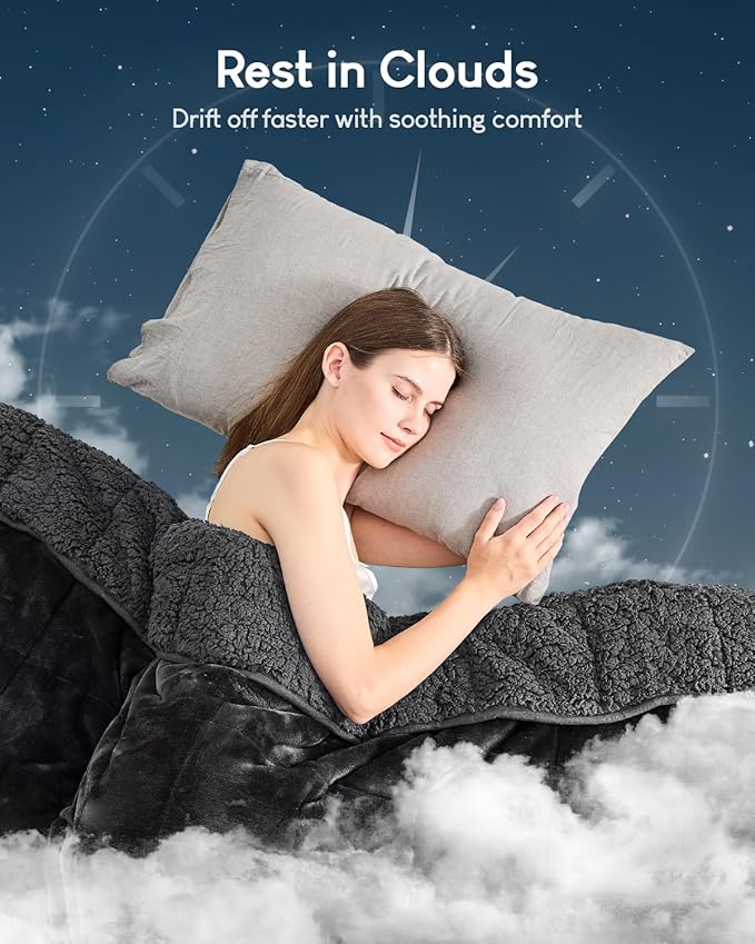 Cottonblue Weighted Blanket 20lbs for Queen Ded - Ultra Soft, Cozy Comfort Sherpa Blanket for Relax and Sleep, Heavy Bed Blankets with Glass Beads, 60x80 Inches,Black