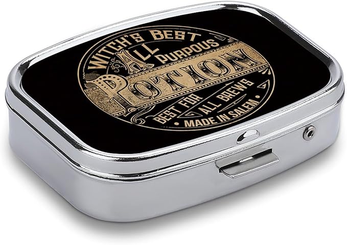 Metal 2 Compartment Pill Organizer Travel Friendly Portable Compact Pill Box Cute Pill Case,for Pocket Wallets Daily Portable Medicine Vitamin Tablet Storage (Potion)