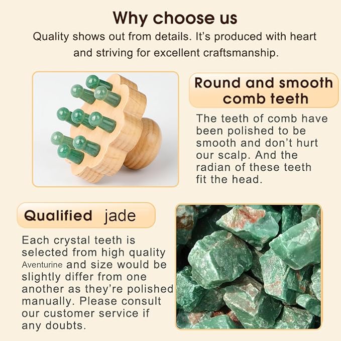 ideayard Scalp Massager, Head Scalp Massage Comb, Jade-Wooden Comb for Head Stress Relax, Massage Tool for Relieve Headaches