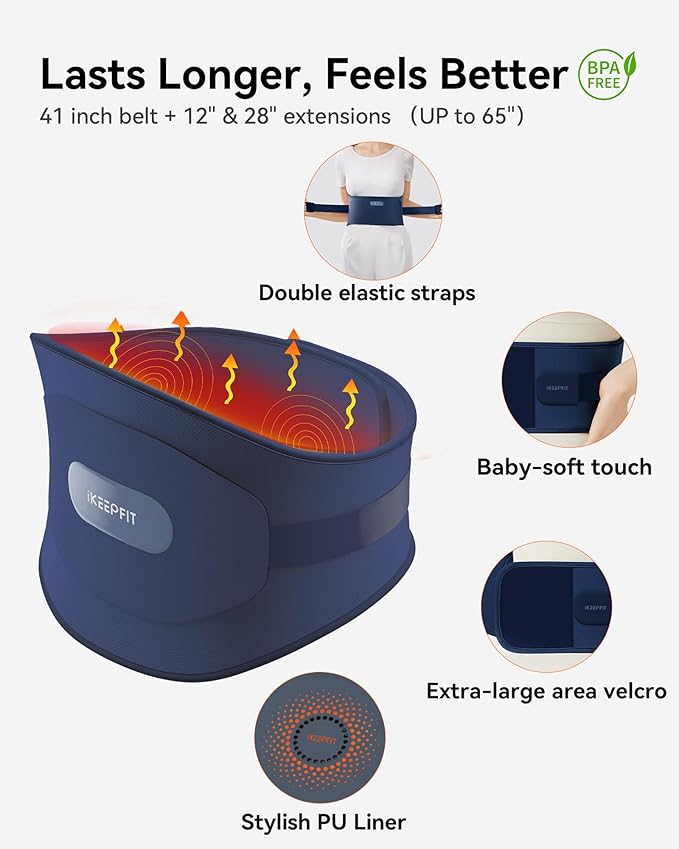 Portable Heating Pad for Back, Cordless Wearable Heat Belt with Massager for Lower Back Pain Relief, Battery Powered 8000 mAh Rechargeable, MAXwarm® 3.0, Gift for Women Men 90-310 lbs