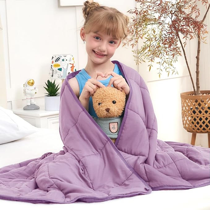 Purple Weighted Blanket Kids 5lbs, 36"x48", Cooling Heavy Throw Blanket for 20-40lbs, Microfiber Soft Thick Big Blankets Weighted Comforter Breathable Gift for Sleeping