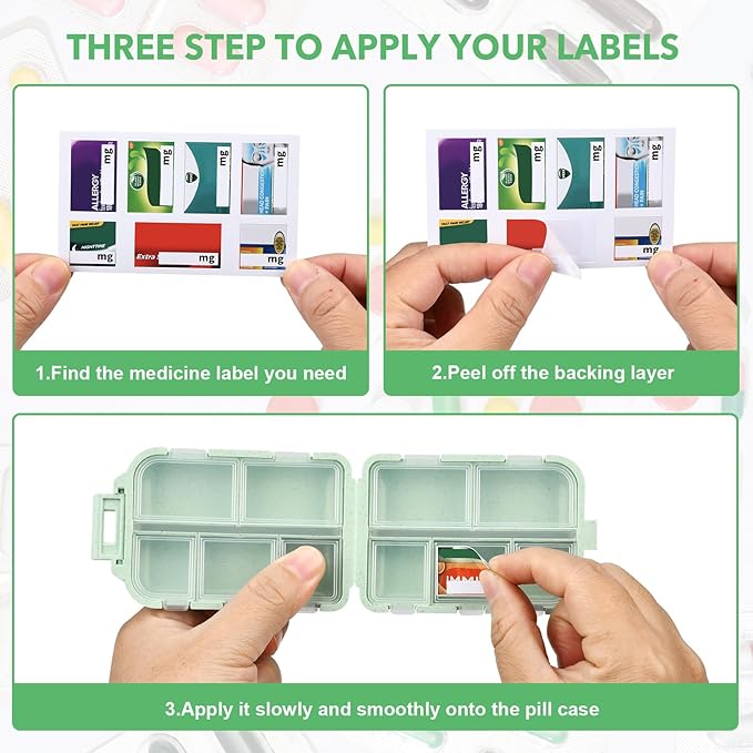 Large Travel Pill Organizer with Medicine Labels, 10 Compartments Travel Medicine Organizer Daily Pill Container Travel Pill Box Purse Pill Case (Green, 189 Lables)