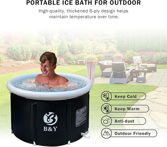 B&Y Ice Bath Tub, Foldable Bathtub for Athletes, Portable Cold Plunge Tub for Cold Water Therapy at Home Outdoor Gym (Black, 90 Gal)