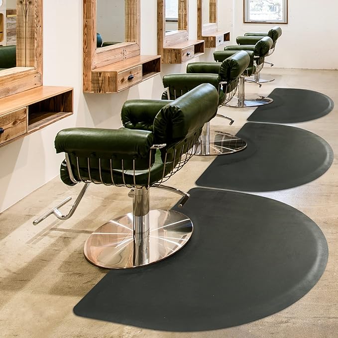 Salon Mat for for Hairstylist 3'x5' Barber Shop Anti-Fatigue Salon Standing Chair Mat - Black Semi Circle 1/2" Thick Comfort Salon Mat, Hair Cutting Hairdressing Equipment