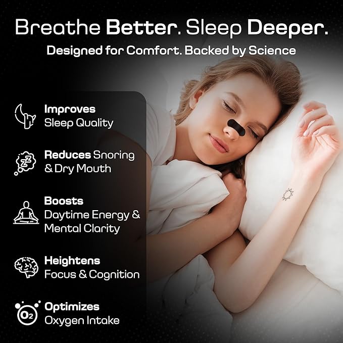 Nasal Strips for Snoring & Sleeping (60 PK) - Nose Strips for Breathing - Deviated Septum Tape & Sinus Congestion Relief for Adults - Improve Sleep Quality, Energy and Productivity, Lessen Snoring