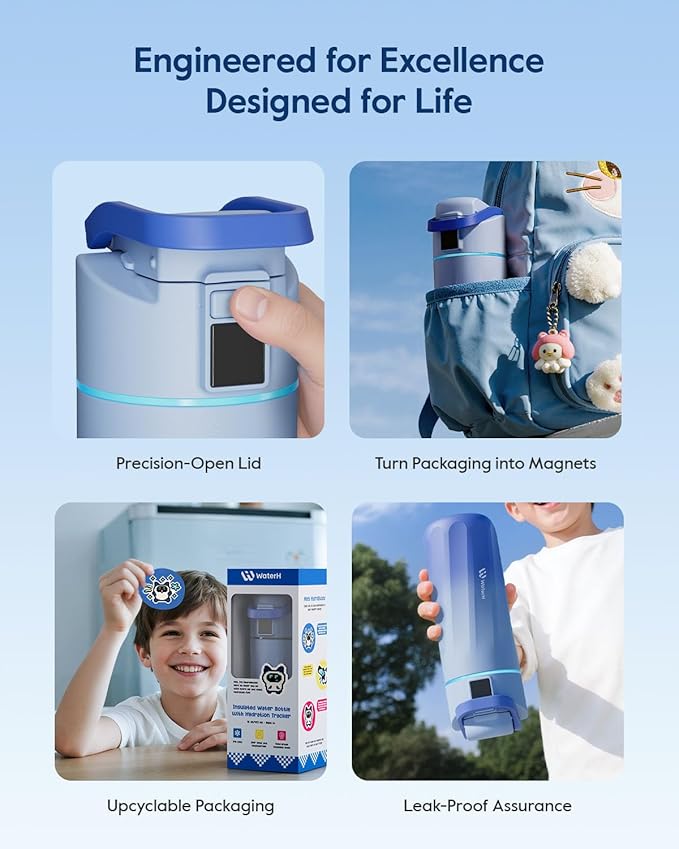 BOOST Smart Water Bottle with Reminder & Tracker, 16oz Kids Water Bottle for School, DIY Refrigerator Magnets, BPA-Free Vacuum Insulated Stainless Steel, Ideal for Mother's Day Gifts