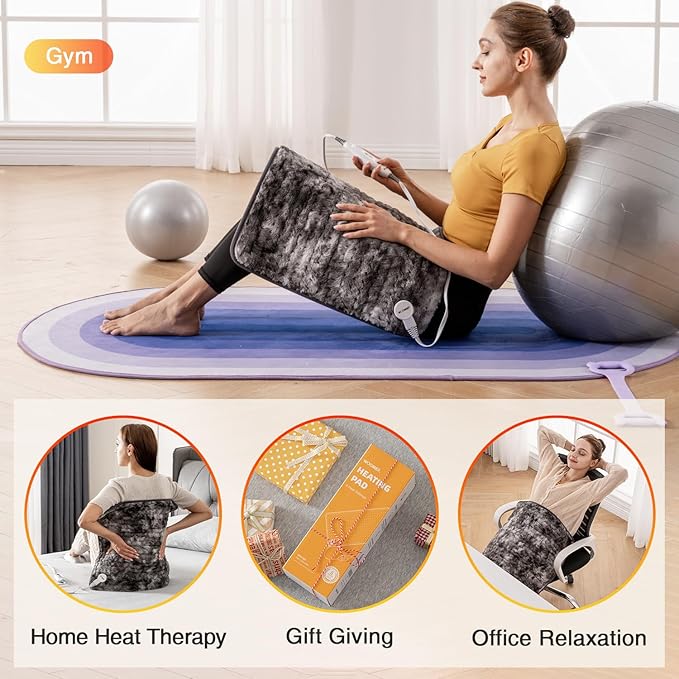 Woomer Heating Pad for Back Pain Relief, Extra Large Electric Heating Pad for Period Cramps, Moist&Dry Options, 6 Heat Setting, 2H Auto-Off, Cozy Faux Fur, 20” x 24”, Marble Grey