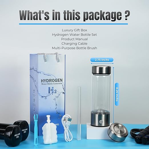 New Version Hydrogen Water Bottle Generator, Improve Water in 3 Minutes, 4000 ppb Hydrogenated Water Ionizer Bottle with SPE/PEM Technology, Perfect for Home, Office, Gym, Travel (Silver Chrome)