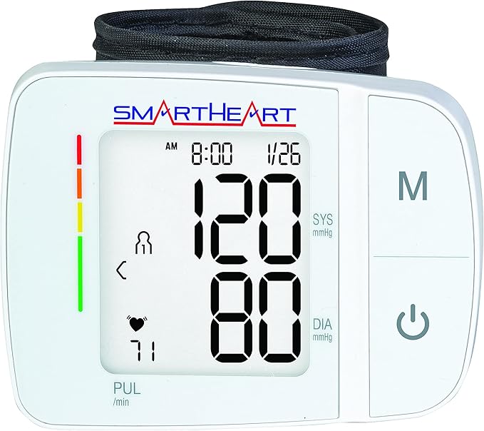 SmartHeart Blood Pressure Monitor | Adult Wrist Cuff | Audible English Spanish Instructions and Results for Visually Impaired | 2-Person Memory |