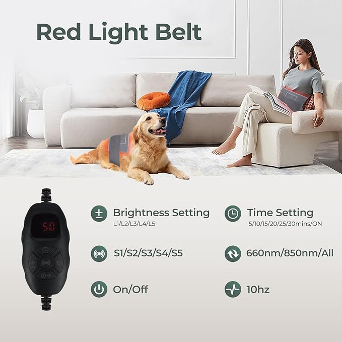 Red Light Belt for Body, Adjustable Lower Back Massager with Heating & Vib, Near Infrared Light Wrap for Back Shoulder Waist Knee Women Men Dogs Cats