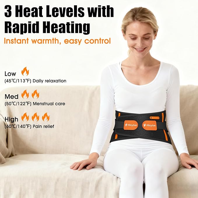 Cordless Heating Pad for Back Pain Relief - 10000mAh Battery Operated Back Massager with Heat & 4 Vibration Motors, Portable Heated Waist Belt for Lower Back Lumbar Sciatica Support