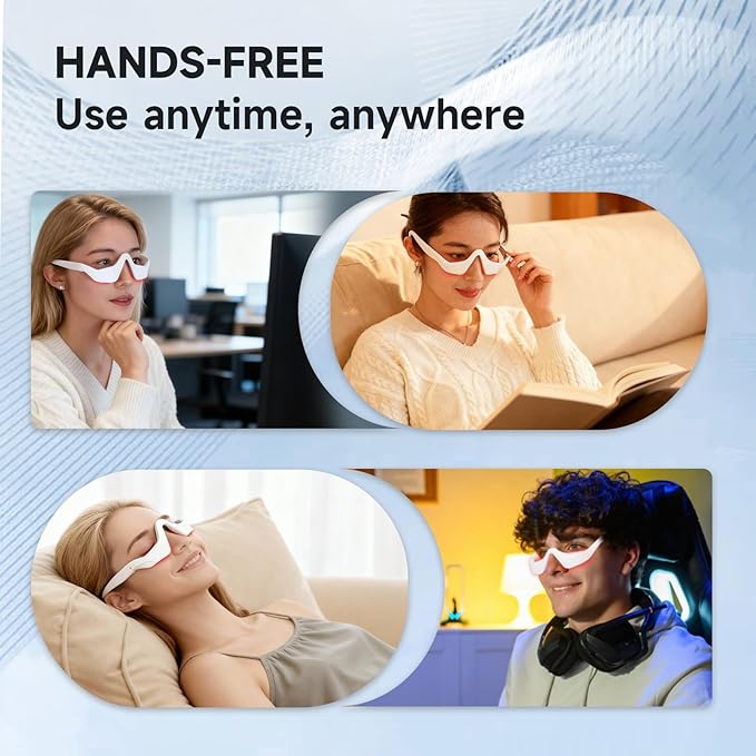 Under-Eye Red Light Therapy Device, Led 3D Microcurrent Eye Massage Glasses with 4 Modes, 3 Levels Red Light Eye Massage Mask for Relieve Eye Bags, Dark Circles, Wrinkles, Fine Lines