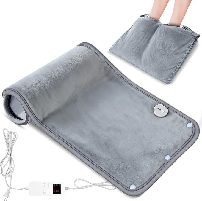 Heating Pad Extra Large & Foot Warmer 2 in 1, XXL Heating Pad 21x33“ for Back Belly Lower Back Warm Up, Sewn in Zippers More Functional, Electric Heat Pad 4-Hour Auto Off/6 Heat/6 Timer/Washable