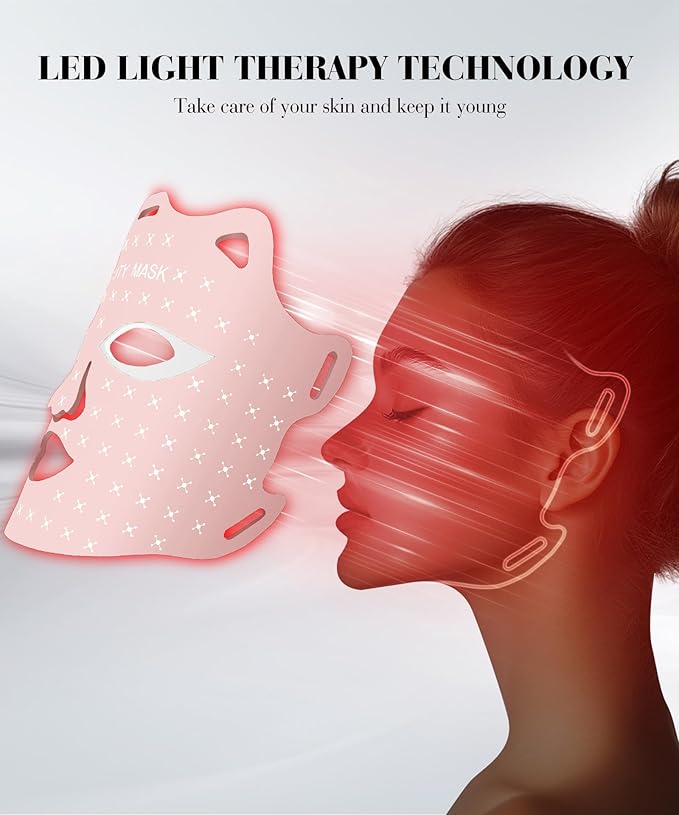 Red Light Mask for Face, 7-1 Colors Facial Care Mask, 850nm Infrared & Red Light Masks, Ergonomic Design for Home & Travel, Pink