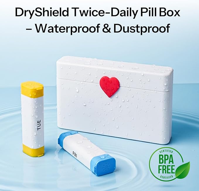 Daviky Pill Organizer 2 Times a Day - Large Capacity Weekly AM PM Pill Box with Heart Latch, 7 Day Travel Pill Case, Cute Medicine Organizer for Medication, Vitamins, Supplements