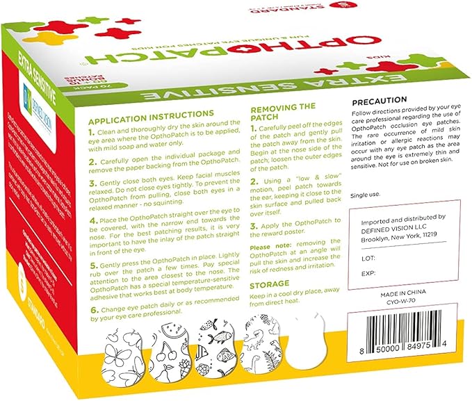 Opthopatch Eye Patches for Kids - Extra Sensitive Adhesive - Color Your Own Patch - 70 Count + 2 Reward Charts