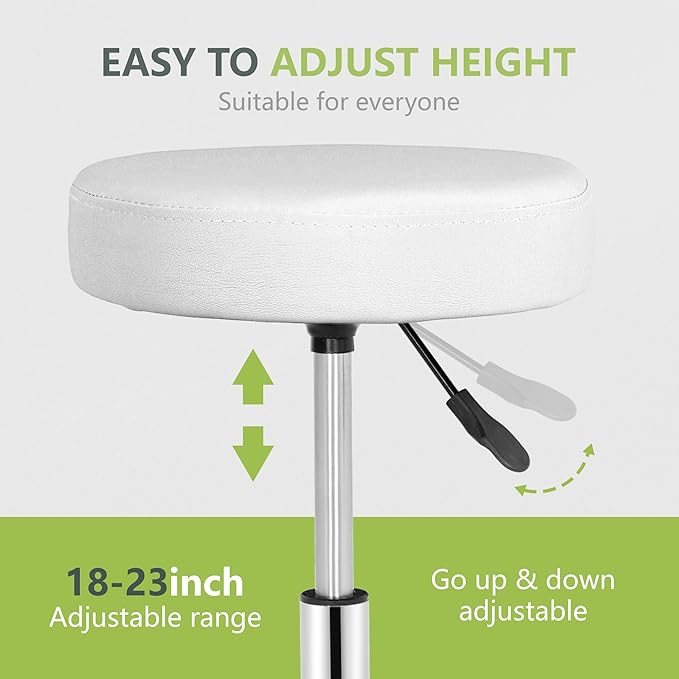 F2C Leather Adjustable Bar Stools Swivel Chairs Facial Massage Spa Salon Stool with Wheels White/Black (White)