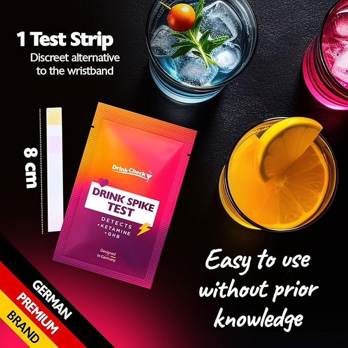 Spiked Drink Test Strips - 10 Tests - Detects GHB and Ketamine - Superior Alternative to Messy Drug Test Nail Polish & Straws - Compliant with California Law