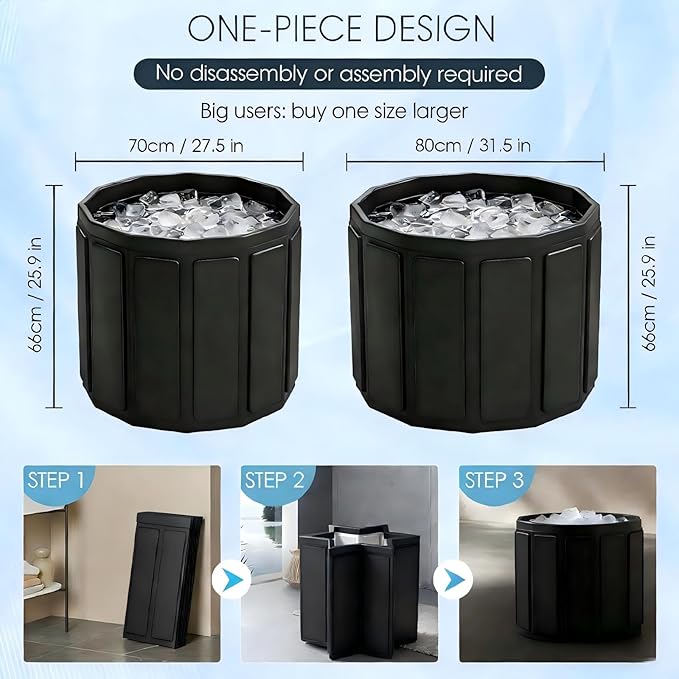 Portable Bathtub for Adult, Foldable Soaking Bathtub for Hot SPA&Ice Bath, Foldable Small Bathtub collapsible bathtub for Bathing, 6-layer Insulated portable tub,Space-Saving (black, 25.9X27.5 IN)