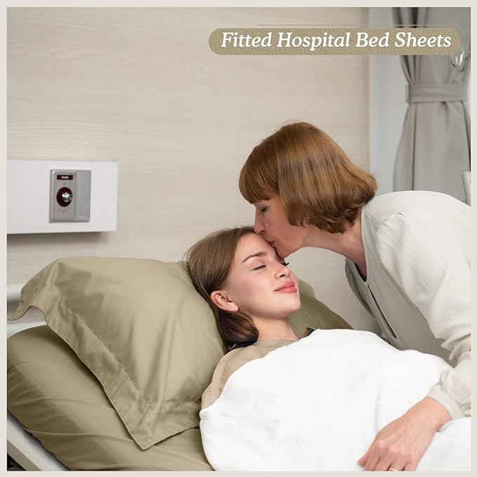 Moukeren 3 Pcs Hospital Bed Sheets Set Deep Pocket Fitted Sheet 36 with Elastic All Around Easy Care Knitted Jersey for Home/Nursing Home (Khaki)
