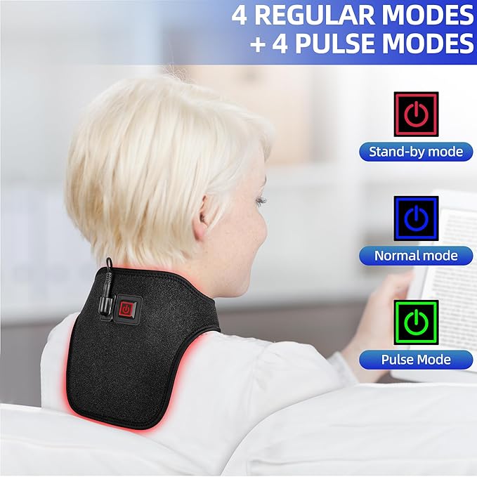 UTK Blue & Red Light Therapy for Neck, 660 & 850nm Near Infrared Light Therapy Neck Wrap Belt for Joint Muscle Pain Relief, Red Light Therapy Device at Home Office,Pulse Mode for Deep Tissue