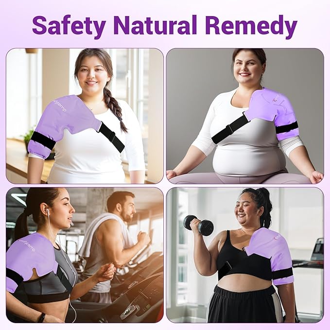 Comfytemp Shoulder Ice Pack Wrap Rotator Cuff Therapy, Gel Ice Packs for Injuries Reusable, Hot Cold Compress Shoulder Brace for Pain Relief, Recovery Items (Large/X-Large), Purple