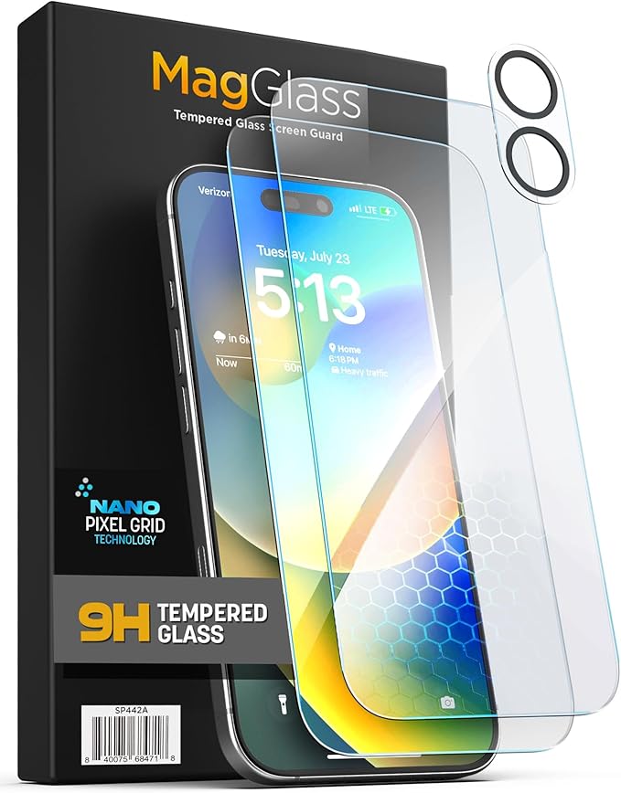 magglass for iPhone 16 Screen Protector, Toughened Tempered Glass with Easy-installation Applicator (2-Pack)