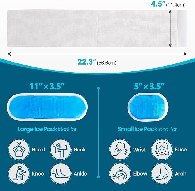 Hilph Soft Gel Ice Pack for Injuries Reusable, with Sleeve Strap, Wrap Around Gel Ice Pack Wrap Set with 2 Hot Cold Pack for Wrist, Head, Neck, Face, Knee, Ankle, Wisdom Teech, Headache, Migraine