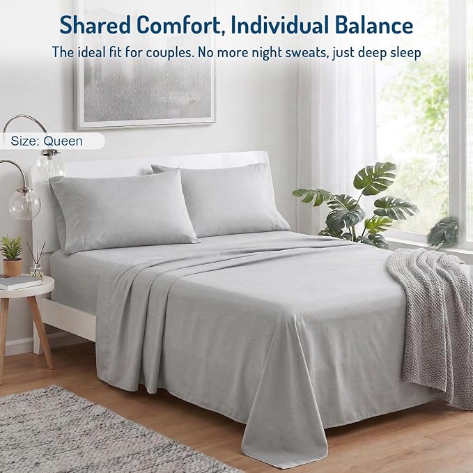 Degrees of Comfort Coolmax® Cooling Bed Sheets Queen Size with 18" Extra Deep Pocket, Moisture Wicking Cold Sheet Set for Hot Sleepers and Night Sweats, Cozy for All Seasons, Light Grey 4 Pieces