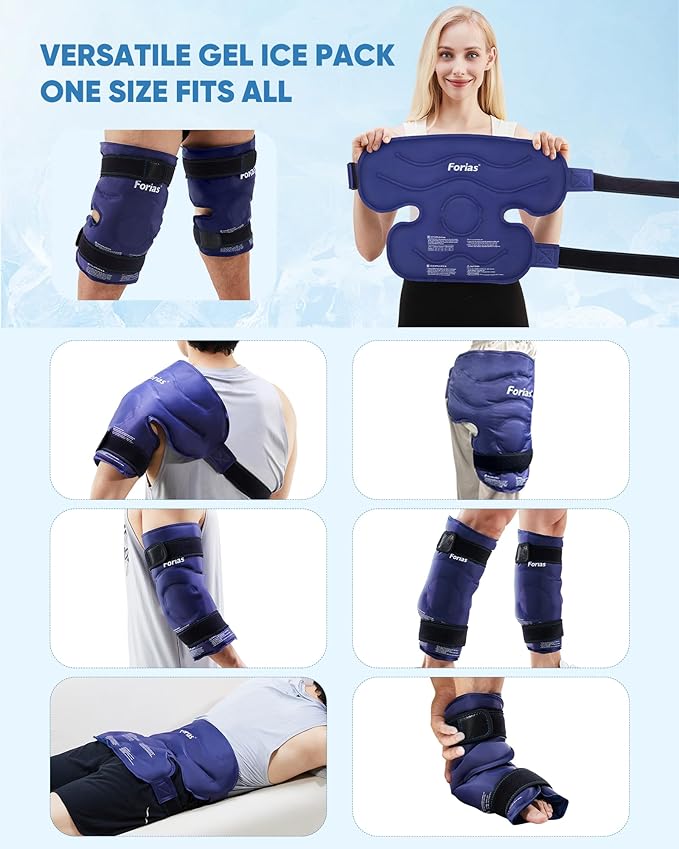 Forias 21" XXXL Ice Pack for Pain Relief, Gel Ice Packs for Injuries, Reusable Knee Ice Pack Wrap with Cold Compression for Knee After Surgery, Swelling, and ACL,Blue
