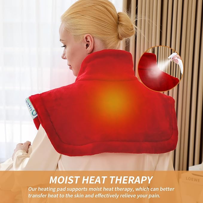 Heating Pad for Neck and Shoulders and Back,Weighted Neck Heating Pads for Back Pain Relief, Shoulder Heating Pad with 4 Heat Settings, Auto-Off, Christmas Gifts for Women Men Mom Dad,19'' x 22'', Red