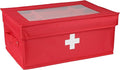 First Aid Kit, Linen First Aid Supplies Box, Pill Bottle Organizer, Empty Box with Lid for Home & Travel Emergency Tool Set - Red