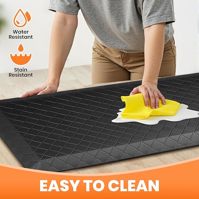 4/5 Inch Extra Thick Kitchen Mats for Floor,Non Slip Anti Fatigue Kitchen Rugs,Waterproof Stain Resistant Sink Mat,Cushioned Standing and Comfort Mats for Office (17"x39" Black)