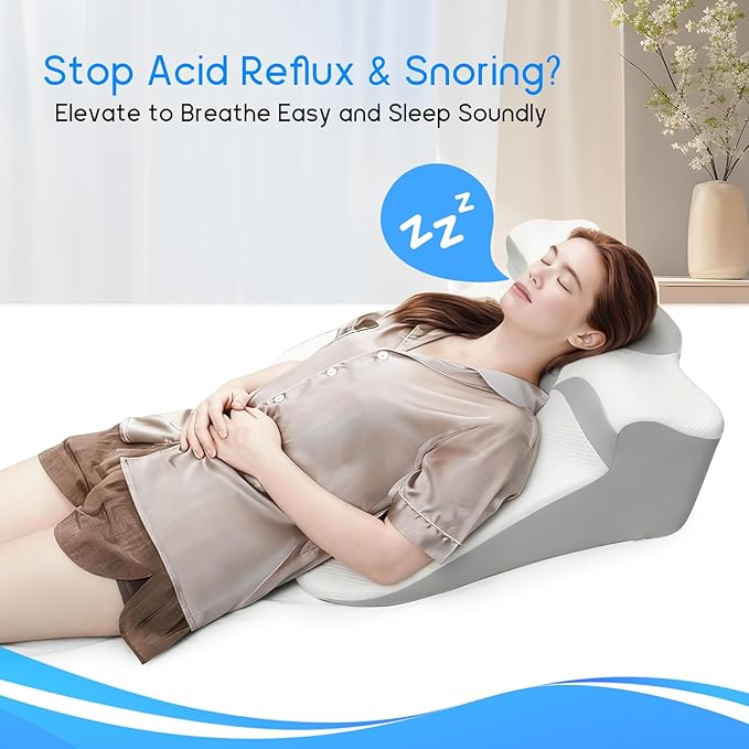 Bed Wedge Pillow for Sleep Apnea, Acid Reflux & Snoring Relief, Post-Surgery Recovery Pillow with Ergonomic 3-in-1 Certified Memory Foam for Back, Neck & Head Support
