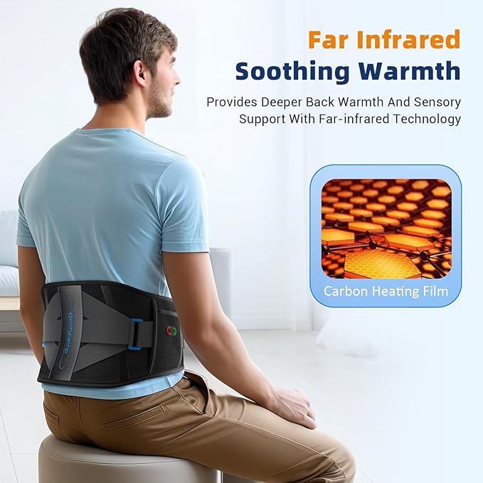 Comfytemp Cordless Heating Pad with Back Brace for Lower Back, FSA Eligible HSA Portable Wireless Wearable Heated Waist Belt, Rechargeable Lumbar Support Birthday Gift, 3 Heat 3 Timer, 52"(No Massage)