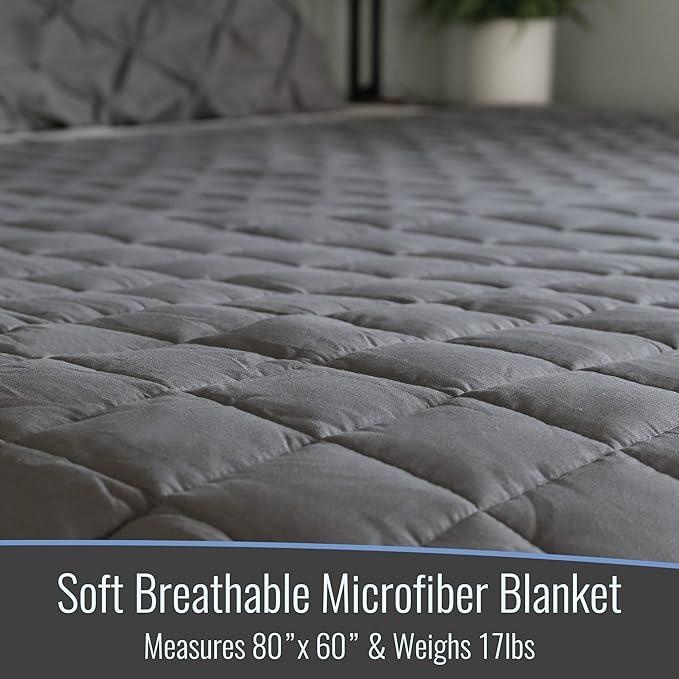 DMI Microfiber Weighted Blanket Queen Size | 17 lb Heavy Blanket | 80" x 60" Breathable | Soft Microfiber with Glass Beads | Grey
