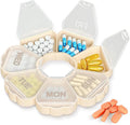 Enlarged Weekly Pill Organizer 7 Day, Daily Pill Box with Never Faded Etched 3D Date Labels, Travel Pill Case with Large Compartment for Medication, Vitamin, Fish Oil, Supplements-Beige