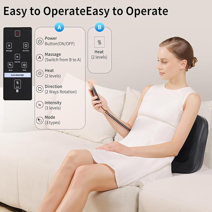 2 in 1 Back Massager and Lumbar Support Pillow with Heat, Shiatsu Massagers Deep Tissue Kneading Massage Pillows for Lower Back Leg Shoulder, Pillow for Office Chair, Gifts for Mom Dad Women Men