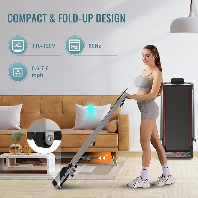 RIVANO Treadmill with Handles, Electric Treadmills for Home Small, 2.5HP Walking Pad Treadmills with Handle Bar, Under Desk Treadmill with Remote Control LED Display, 270LBS Capacity