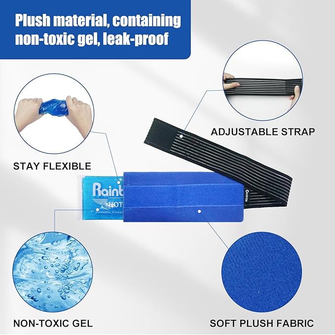 Reusable Hot and Cold Packs for Injuries, 2 Flexible Gel Ice Pack Cold Hot Compress for Joint Pain, Muscle Soreness, Tension Headache, Adjustable Therapy Wrap for Knees, Back, Shoulders, Arms and Legs