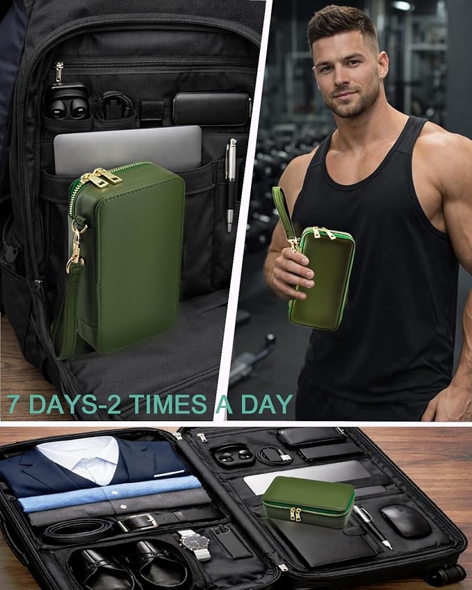 Weekly Pill Organizer AM PM, Travel Pill Organizer with Double Zipper Case, 14 Compartment Pill Box for Vitamins, Supplements & Medication, Portable Medicine Organizer for Women & Seniors