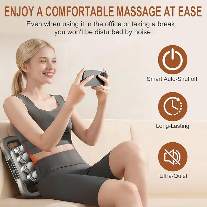 16 Head Massage Gun Deep Tissue, Percussion Muscle Massager with 9 Modes & Levels, Red Light Therapy, Portable Massage Gun Set Quiet Back Massager for Shoulder Legs Waist Body Pain Relief (Gray)