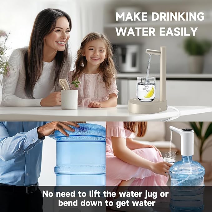 Water Dispenser for 5 Gallon Bottle – Desktop Electric Water Pump with USB-C Fast Charging, Portable 5 Gallon Water Jug Dispenser for Home, Office, Bedside & Countertop(Beige)