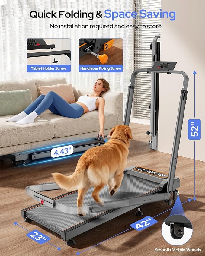 Walking Pad Treadmill with 12% Incline & Handle Bar Height Adjustable, One-click MUTE Walking Pad with Incline 3 Level, 3.5HP Foldable Walking Pad Treadmills for Home Office Small 350lbs, Remote & APP