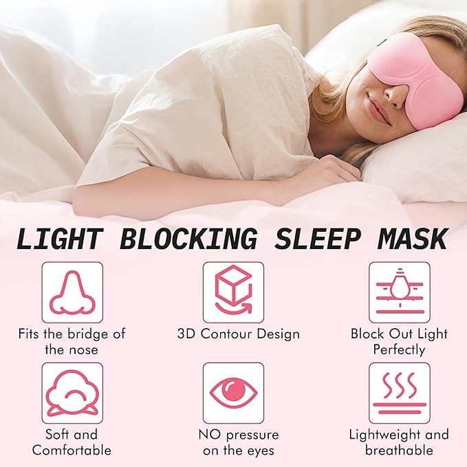 Bonuci 12 Pack Sleep Mask Blackout 3D Eye Mask for Ultralight Sleeping Night Blindfold Eye Covers with Adjustable Strap for Men Women Travel Gift Back and Side Sleeper (Pink)