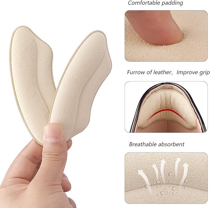 Premium Heel Pads Inserts Grips, Back of Heel Protectors Cushions Liner Prevent Too Big Shoe From Slipping, Blisters, Filler for Loose Fit for Men Women (Beige)