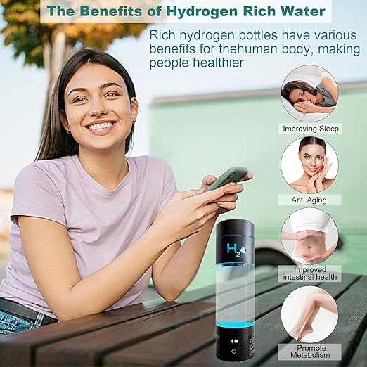 Hydrogen Water Bottle Generator with Premium Alloy, 6000PPB SPE PEM Tech Portable Hydrogen Rich Water Ionizer 9 OZ, LED Timer, Rechargeable, Health Gift for Home, Office, Travel