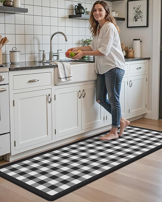 DEXI Kitchen Mats Cushioned Anti Fatigue, 23x86 Floor Padded Runner Rug Non Slip, Waterproof Standing Comfort Memory Foam for Front Sink Laundry, Black