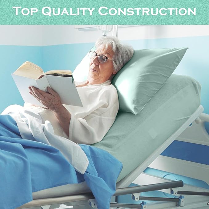 Moukeren 3 Pcs Hospital Bed Sheets Set Deep Pocket Fitted Sheet 36 with Elastic All Around Easy Care Knitted Jersey for Home/Nursing Home (Dark Green)